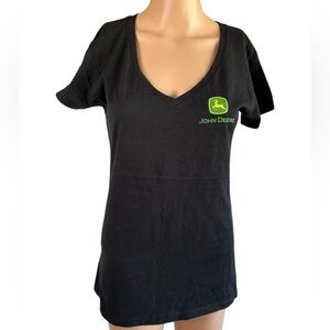 JOHN DEERE womens logo V neck short sleeve FARM KANSAS T shirt size Small NWT
